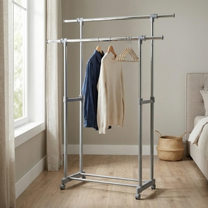 Perchero Metálico Multifuncional de Doble Barra para Almacenamiento en Armario, Cocina, Baño, Sala de Estar, Organizador de Ropa Versátil - Product Image 2