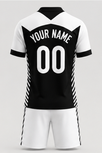 Custom V-Neck Rugby Jersey Set Black <b>White</b> Heat-Transfer Printed 3D Pattern Moisture Wicking Polyester Short Sleeve Unisex Adult - Product Image 4