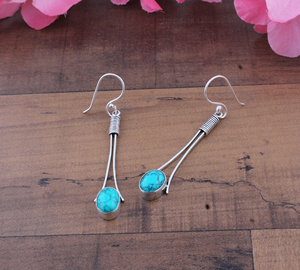 925 <b>Sterling</b> <b>Silver</b> Gold Plated Natural Turquoise Drop Earrings | Wholesale Handcrafted Vintage Wedding Party Long <b>Wire</b> Dangle - Product Image 5
