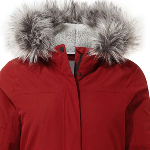 Women Red Quilted Parka <b>Jacket</b> With Fur Trim Hood <b>Waterproof</b> Winter Coat Full Sleeve Regular Length Polyester Wadding - Product Image 5