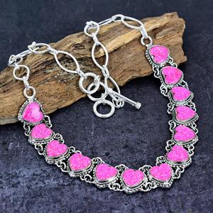 Aurora <b>Opal</b> Heart <b>Necklace</b> Pink Gemstone Sterling Silver Southwestern Boho Jewelry Handmade Gift for Her - Product Image 1