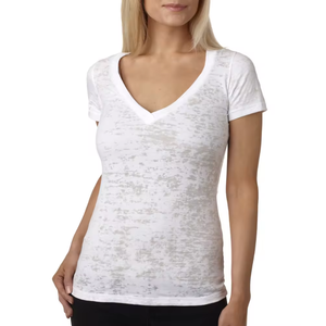 T-shirt à manches courtes pour femme, coupe ajustée, col rond, décontracté, couleur unie, avec logo - Product Image 3
