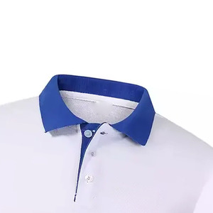 Men's White Polo <b>Shirt</b> Short Sleeve Blue <b>Collar</b> Knitted Cotton Casual Solid Color Breathable Regular Fit - Product Image 3