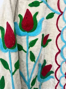 <b>Women</b>’s Boho Suzani Embroidered Cotton Jacket Colorful Floral Embroidery Stand Collar Long Full Sleeves Winter Open Front <b>Coat</b> - Product Image 4