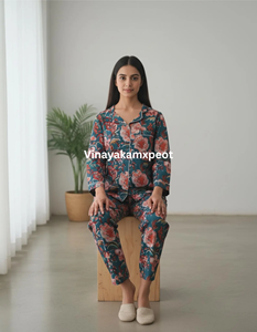 Conjunto de Pijama de Algodón Estampado con Estampado Étnico, Ropa de Dormir Transpirable para Mujer, Pijama Suave de Verano con Estampado Indio - Product Image 5
