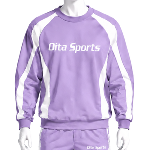 Ensemble de survêtement unisexe en molleton lilas avec sweat-shirt à col rond et pantalon de jogging à rayures contrastées pour le sport, l'entraînement, les loisirs et l'athlétisme - Product Image 3