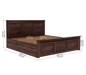 Compre a Precios de Mayoreo: Cama de Madera Sheesham con Almacenamiento Lateral, Tamaño King, Acabado en Nogal, Cama de Madera Sólida Elegante con Detalles Artísticos - Product Image 6
