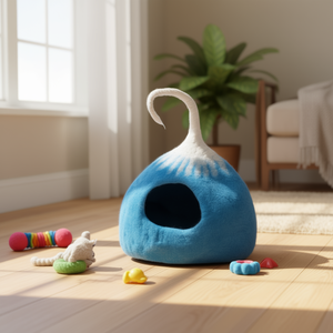 Maison pour chat promotionnelle bleu ciel en feutre – Produit pour animaux de compagnie - Product Image 3