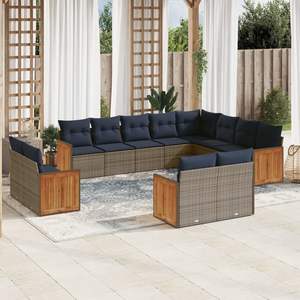Conjunto de Sofá de Jardín de 12 Piezas en Poliratán Gris con Cojines, Elegante Colección de Muebles para Exteriores - Product Image 1