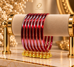 Bracelets tendance en verre goutte de pluie rouge bordeaux de style cachemire indien avec breloques Ghungroo dorées pour mariage féminin, bijoux en gros - Product Image 5