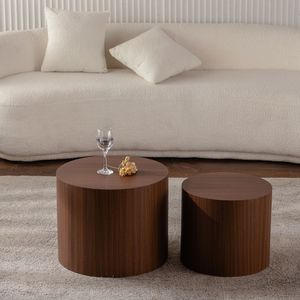 Modern <b>Nesting</b> <b>Coffee</b> <b>Table</b> <b>Set</b> of 2 Wooden Circle Accent End Side <b>Tables</b> for Small Space Living Room Bedroom - Product Image 3