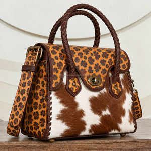 New Latest Designer Leopard Print Tooled & Cowhide Leather Handbag <b>for</b> <b>Women's</b> Crossbody Tote Purse Braided Handle <b>Satchel</b> <b>Bags</b> - Product Image 3