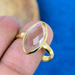 Handmade Natural <b>Crystal</b> Marquise Shape Gemstone <b>Ring</b> 18k Gold Micron 925 Sterling Silver - Product Image 3