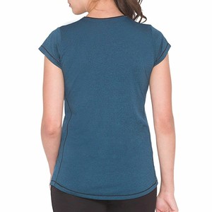 T-shirt sportif pour femme de haute qualité, bleu, à séchage rapide, coupe ajustée, manches courtes, col rond, en polyester tricoté, pour le printemps et l'été, OEM ODM - Product Image 2