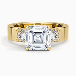 Anillo de Diamantes Cultivados en Laboratorio, Corte Asscher, Tres Piedras, Diamante Redondo, Oro de 14K/18K, Anillo de Compromiso de Lujo para Mujer, Conjunto de Joyería Fina - Product Image 1