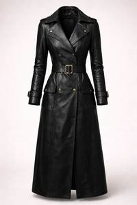 Women's Customized Color Genuine Sheep Skin Long Formal <b>Trench</b> Coat Turn-down Collar Full Sleeve <b>Waterproof</b> Windproof Polyester - Product Image 3