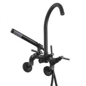 Rubinetto Classico Vintage Nero Opaco per Vasca con Piedini a Artiglio, Montaggio a Parete e Kit Doccia a Mano - Product Image 1