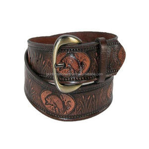 Ceinture de luxe en cuir synthétique avec boucle ardillon en laiton massif, cuir véritable tooled occidental, marron foncé, personnalisé - Product Image 4