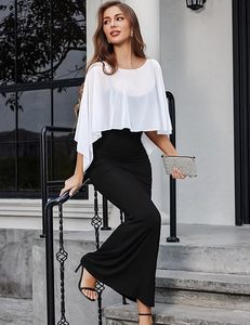 Capelet en mousseline pour femme, manches chauve-souris, élégant, pour soirée ou mariage, châle transparent en maille, ourlet asymétrique, couverture formelle - Product Image 3