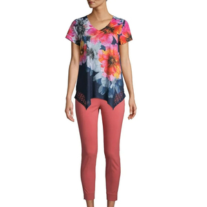 Camiseta de Manga Corta para Mujer, Diseño Sublimado, Color Sólido, Alta Calidad, Ecológica, Transpirable, Último Diseño, Ropa Casual - Product Image 4