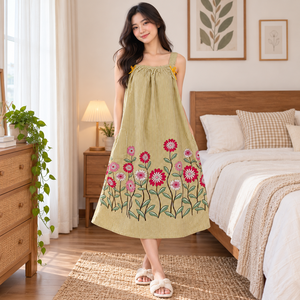 Chemise de nuit sans manches pour femme, col carré, longueur genou, imprimé floral, 100 % rayonne, séchage rapide, taille élastique, tenue décontractée - Product Image 5