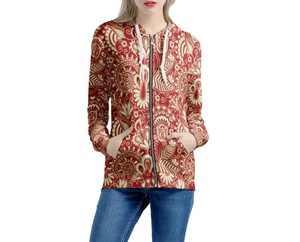 Sudadera con capucha de invierno con cremallera completa impresa personalizada, Sudadera con capucha de sublimación de gran tamaño de algodón de calidad para mujer, chaqueta informal con capucha y cremallera - Product Image 4