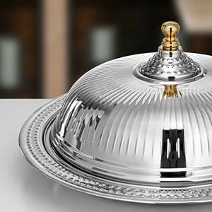 Classic Luxury Metal Serving <b>Bowl</b> <b>Lid</b> Polished Finish Dishwasher Safe White Royals Brand for Ramadan Party Dates Serving - Product Image 4