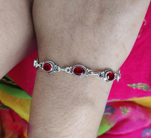 Natural <b>Red</b> Garnet 925 Sterling Silver Adjustable <b>Bracelet</b> Natural Gemstone Jewelry Elegant Birthstone <b>Bracelet</b> - Product Image 6
