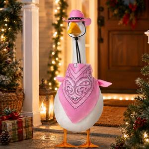 Décoration de Jardin Extérieur pour Porche : Chapeau de Cowgirl Rose, Bandana Paisley, Vêtements de Statue d'Oie, Décoration de Vacances Western - Product Image 1