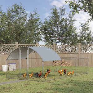 Pollaio Grande da 5,7 m con Copertura Impermeabile, Recinto per Polli Accessibile, Gabbia per Animali Argento, Nuovo, per Fattoria, Realizzato in Acciaio - Product Image 2