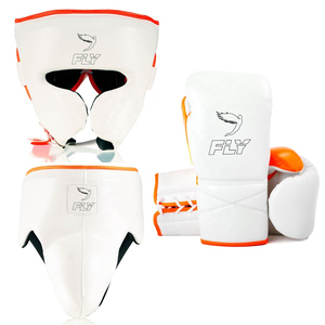 Latest Stylish White Orange Fly <b>Boxing</b> Training <b>Set</b> High Quality Genuine Leather Personalized Custom Kickboxing Muay Thai <b>Set</b> - Product Image 1