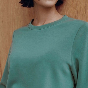 Sudadera de Cuello Redondo para Mujer, Color Sólido, 100% Algodón, Tejido Transpirable, Largo Regular, para Otoño - Product Image 3