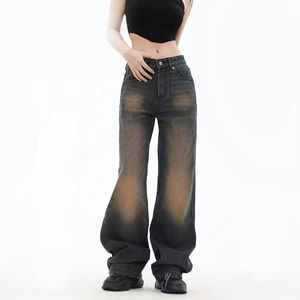 Pantalones Vaqueros de Cintura Alta para Mujer, Estilo Hip Hop, Transpirables, de Algodón, Rectos, con Diseño Lavado, Pantalones de Mezclilla a la Moda - Product Image 2