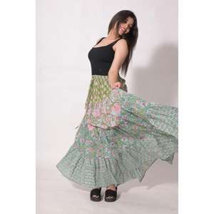 Jupe longue en coton tissé 100% Lavinas, imprimé patchwork, style bohème, faite à la main, maxi, ethnique, florale, respirante, pour l'été - Product Image 3