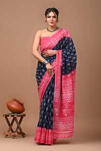 Wholesale Hand Block Printed Cotton Mulmul <b>Saree</b> <b>for</b> <b>Women</b> Block Print Wholesale Indian Sarees - Product Image 4