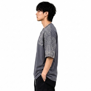 Camiseta de Manga Corta para Hombre, 100% Algodón, Cuello Redondo, Corte Holgado, Estampado Gráfico, Hombros Caídos, Estilo Urbano, Talla Grande, Personalizable (OEM) - Product Image 3