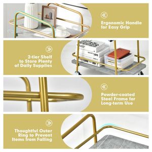 Carrito de Cocina de 2 Niveles con Estructura de Acero y Ruedas Bloqueables, Islas y Carritos de Cocina - Product Image 2