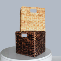 CAVIANA Panier de rangement pliable en fibre végétale de jacinthe d'eau, écologique, de haute qualité, design cube carré, marron/marron clair, pour la maison