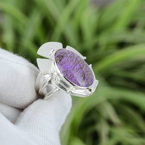 Handmade Purpurite <b>Ring</b> Oval Gemstone 925 Sterling Silver Boho Jewelry Size 8 Unique Elegant Fashion <b>Ring</b> - Product Image 3