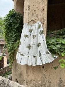<b>White</b> Tropical Palm Print A-Line <b>Midi</b> <b>Skirt</b> Elastic Waist Cotton Casual Summer Women's <b>Skirt</b> - Product Image 4