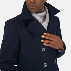 Abrigo de lana de la mejor calidad para hombre, color azul, cierre de botones, corte ajustado, grueso, cortavientos, para clima frío. - Product Image 3