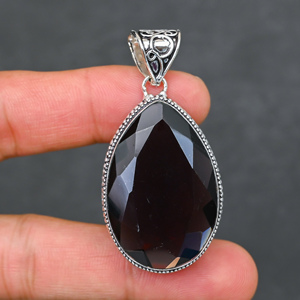 Magnifique pendentif en améthyste synthétique très prisé, en argent sterling 925, fait main, bijou statement, cadeau pour femme - Product Image 1