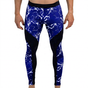 Leggings de compression intégrale pour hommes, noir et blanc, imprimé éclair, taille élastique, design par sublimation, logo sur la jambe droite - Product Image 5