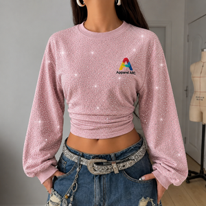 Sweat-shirt court à capuche personnalisé pour femme avec strass, tricoté 100 % coton, style streetwear - Product Image 1