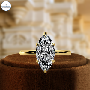 Anillo de Diamante Cultivado en Laboratorio con Corte Marquesa de 1 Quilate, Anillo de Boda con Halo Oculto en Oro de 14K, Anillo Solitario de Novia Certificado por IGI, Anillo Vintage - Product Image 1