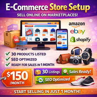 Configuración de Tienda de Comercio Electrónico con 30 Anuncios Listos para Publicar, Servicios de Marketing Digital y SEO en Página de Shopify