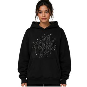 Sudadera con Capucha Negra Extra Grande para Mujer con Diseño de Logotipo Personalizado con Pedrería, Sudadera de Felpa de Algodón Premium, Ropa Casual de Invierno - Product Image 1