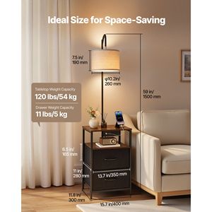 Modern 2-Tier 2-Drawer End <b>Table</b> with 3-Color Temperature Lighting <b>Gold</b> Shade Floor Lamp E10 Base <b>Side</b> Nightstand Bedside Desk - Product Image 4