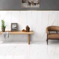 Carreaux de porcelaine effet marbre blanc minimaliste Realto Bianco 600x1200mm, brillants, antidérapants, 8mm d'épaisseur, pour sol et mur, usage intérieur, villa