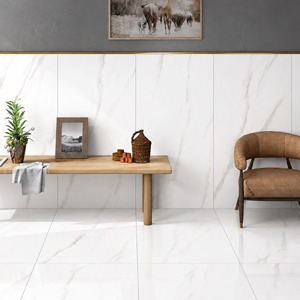 Carreaux de porcelaine effet marbre blanc minimaliste Realto Bianco 600x1200mm, finition brillante, pour sol et mur, usage intérieur, villa, salle de bain - Product Image 1